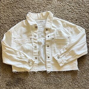 Zara Cream Cropped Denim Jacket